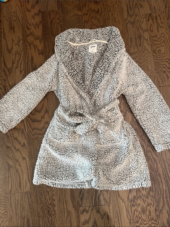 aerie Other - Aerie Plush Sherpa Hooded Robe in Light Gray